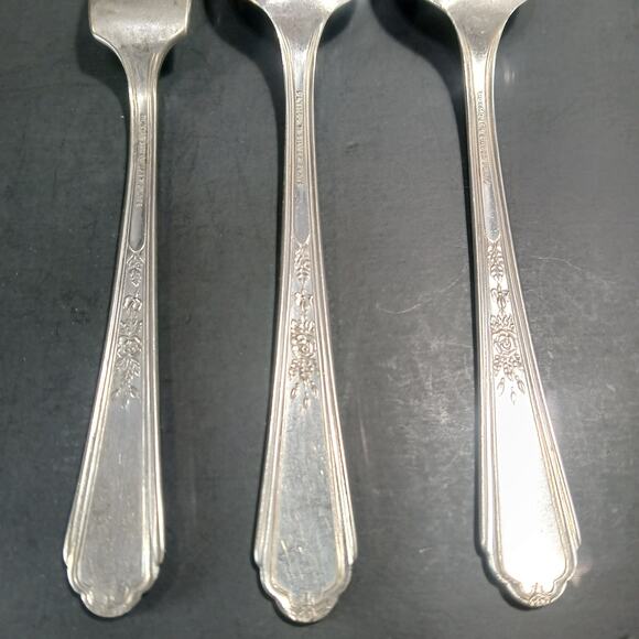 Vintage Plymouth Silverplate 3 pc Flatware Jewel Rose Floral Pattern Replacement - Picture 5 of 7